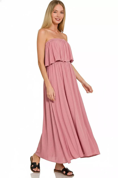 Zenana Woven Crinkle Strapless Maxi Dress - Bitsy Gypsy Boutique