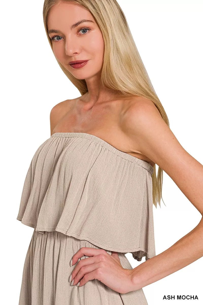 Zenana Woven Crinkle Strapless Maxi Dress - Bitsy Gypsy Boutique