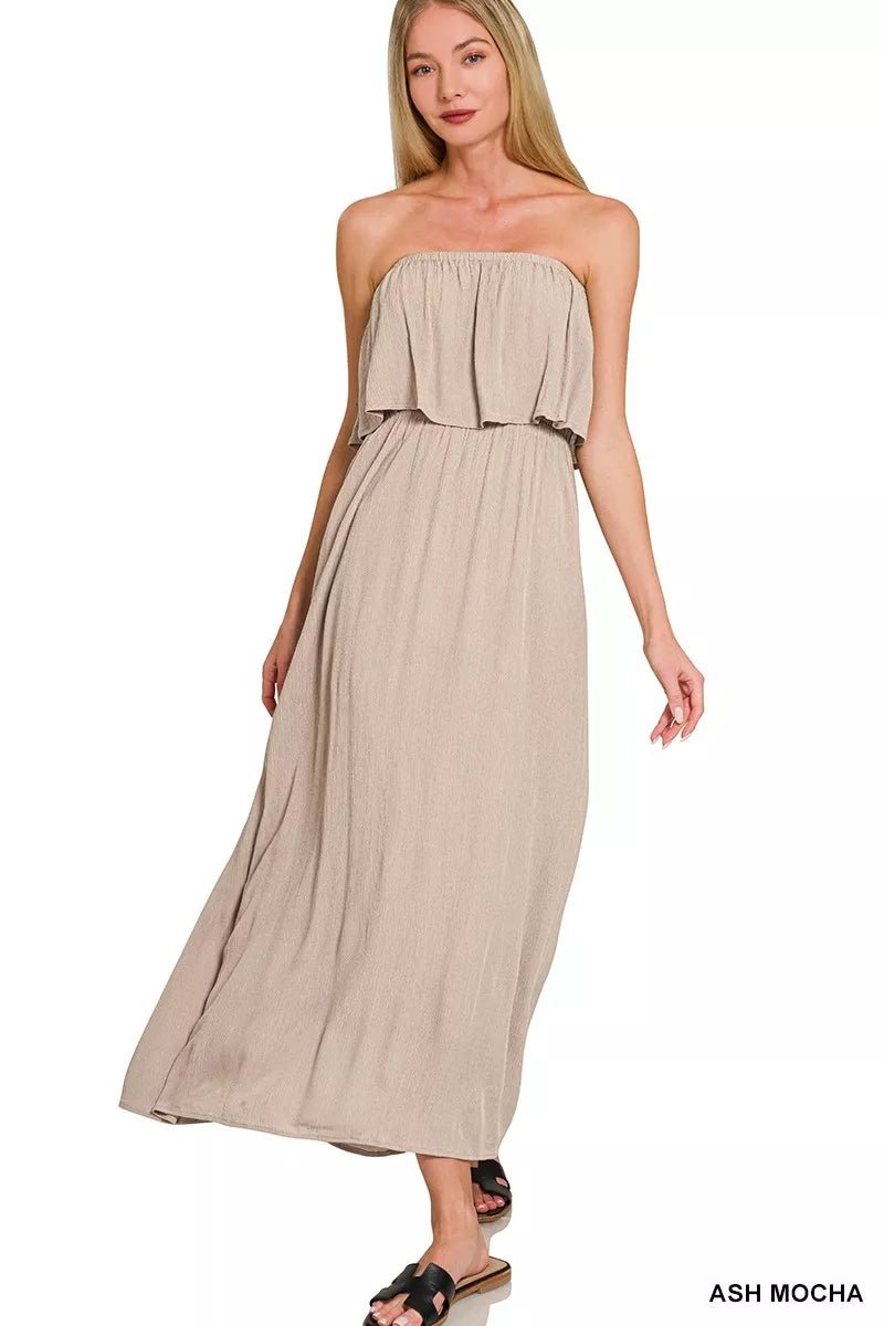 Zenana Woven Crinkle Strapless Maxi Dress - Bitsy Gypsy Boutique