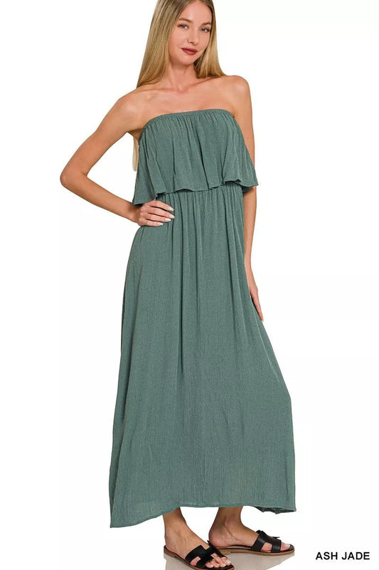 Zenana Woven Crinkle Strapless Maxi Dress - Bitsy Gypsy Boutique