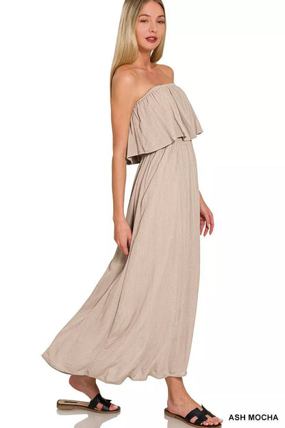 Zenana Woven Crinkle Strapless Maxi Dress - Bitsy Gypsy Boutique