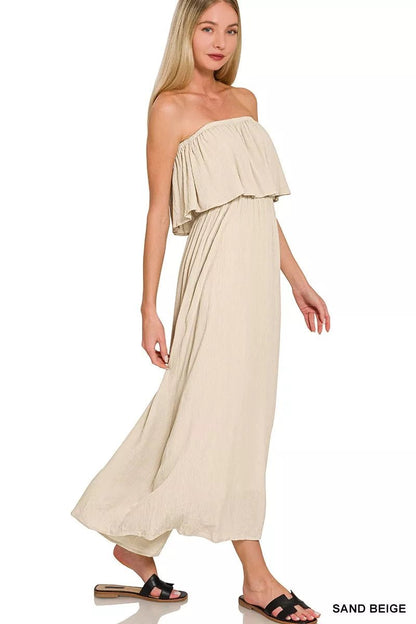Zenana Woven Crinkle Strapless Maxi Dress - Bitsy Gypsy Boutique