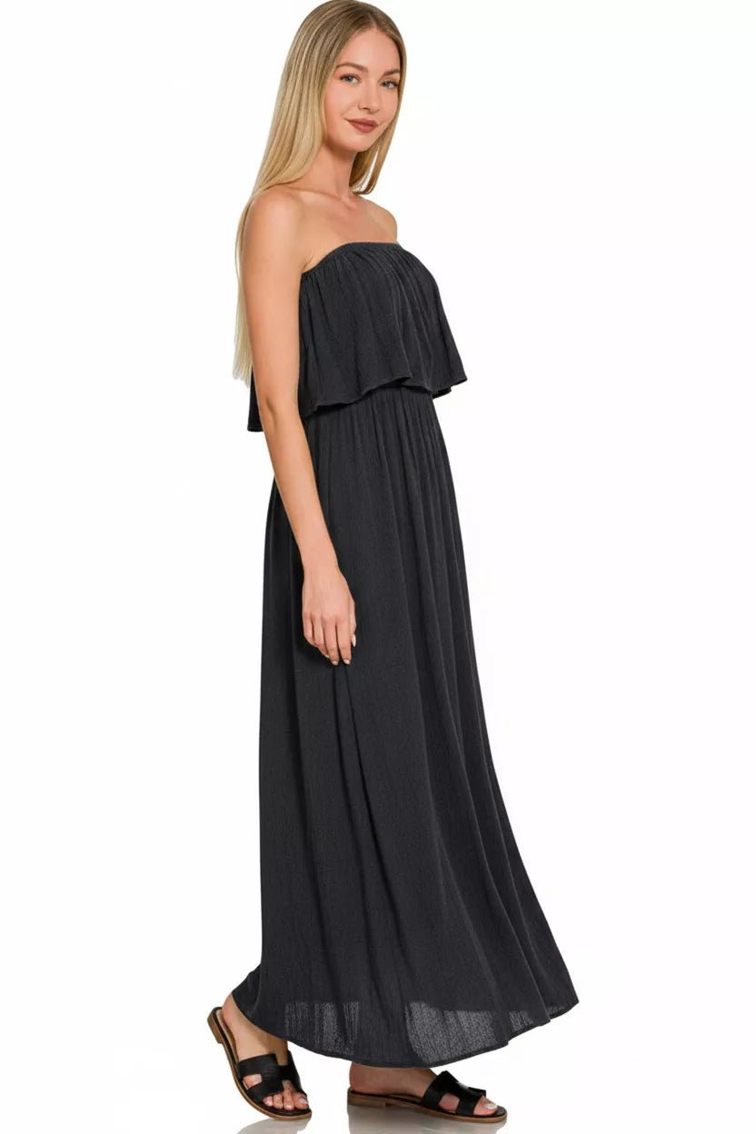 Zenana Woven Crinkle Strapless Maxi Dress - Bitsy Gypsy Boutique