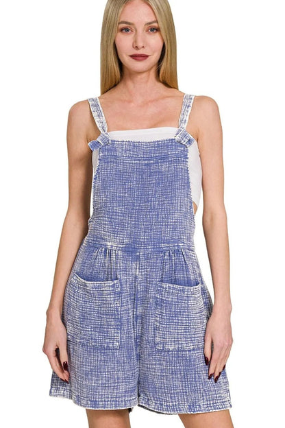 Zenana Woven Double Gauze Acid Washed Romper - Bitsy Gypsy Boutique