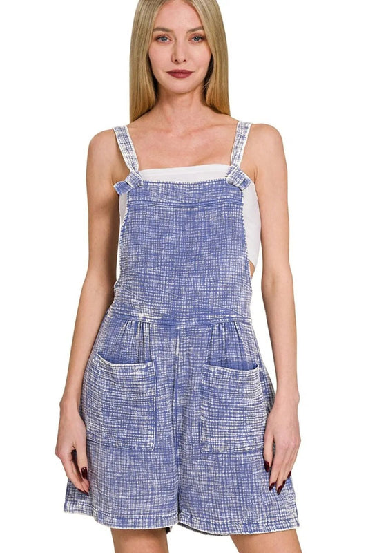 Zenana Woven Double Gauze Acid Washed Romper - Bitsy Gypsy Boutique