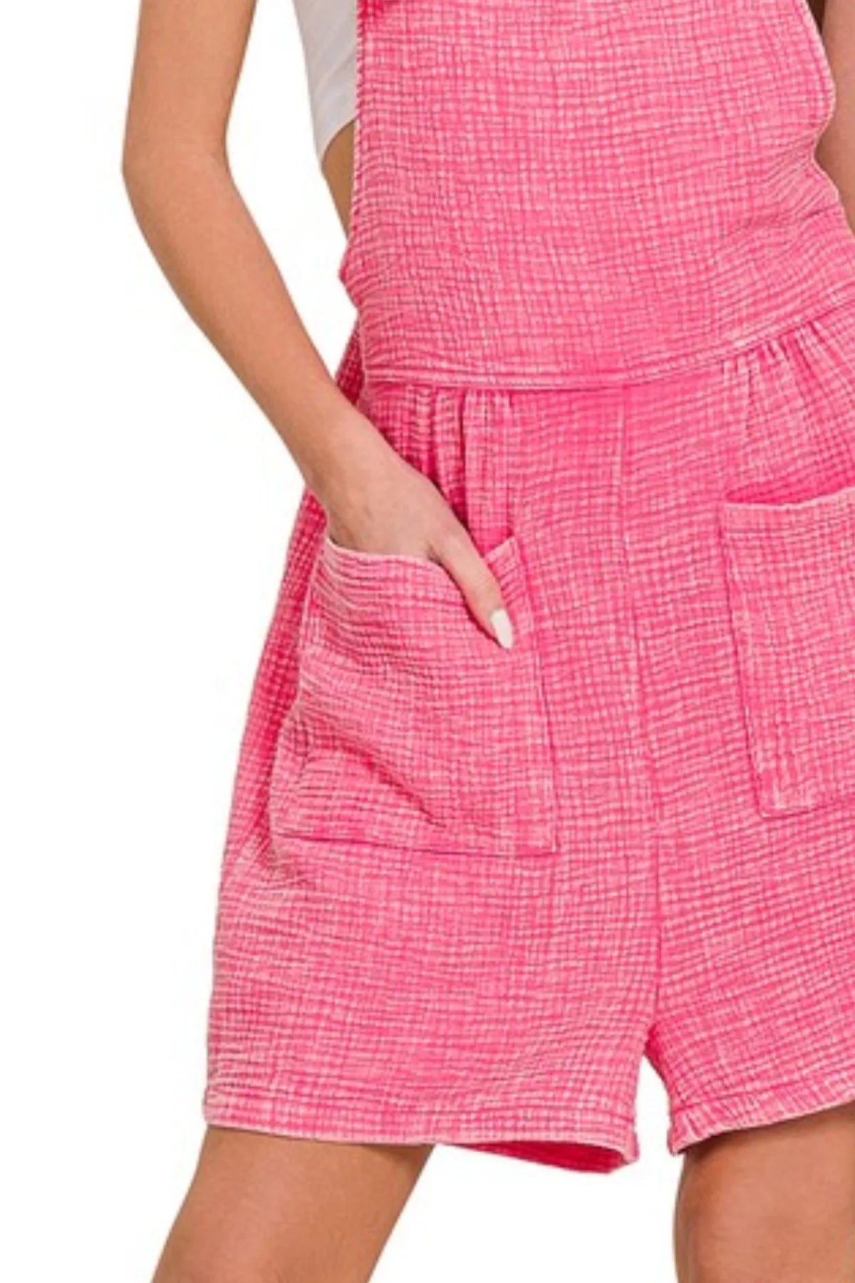 Zenana Woven Double Gauze Acid Washed Romper - Bitsy Gypsy Boutique