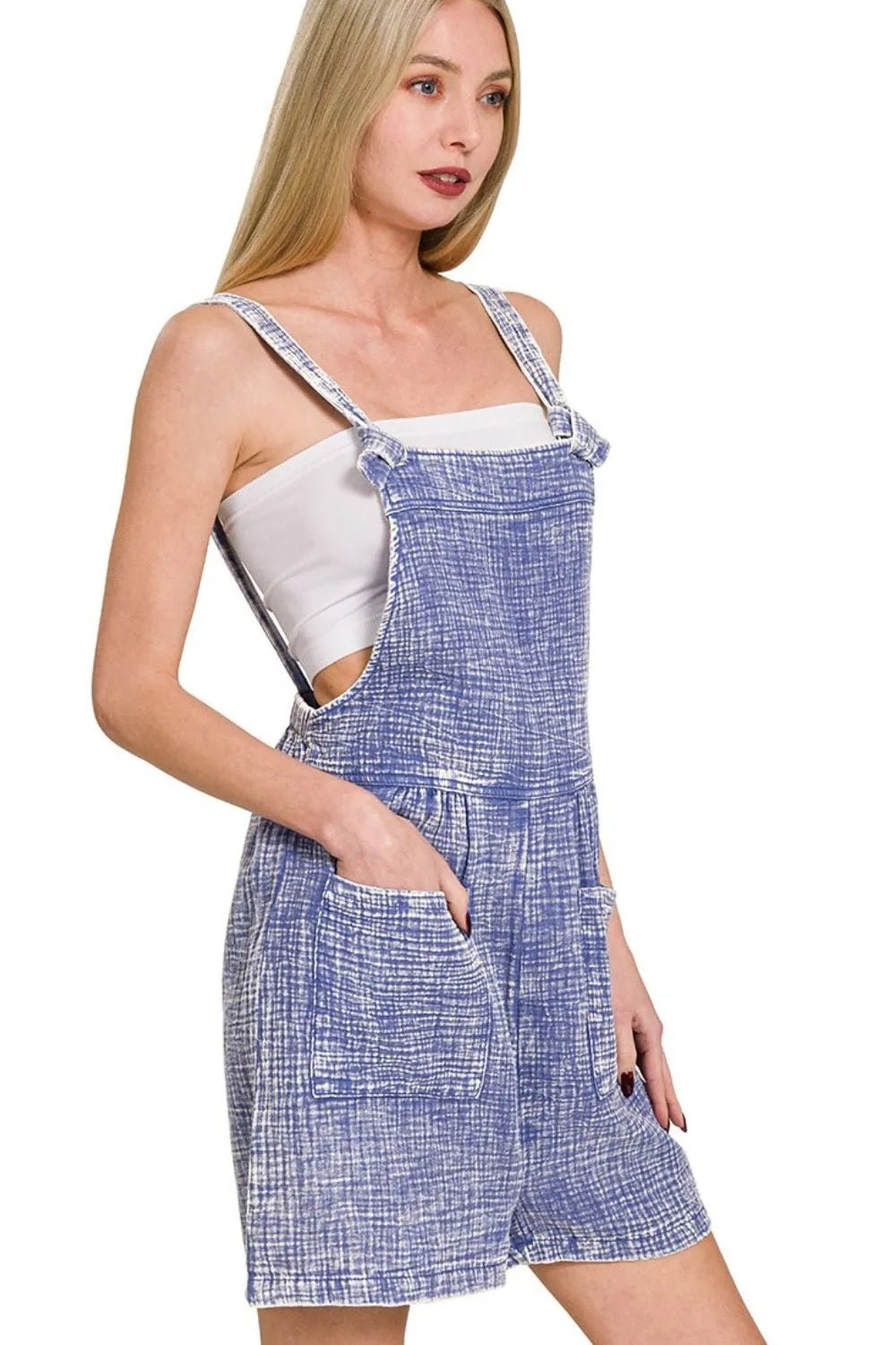 Zenana Woven Double Gauze Acid Washed Romper - Bitsy Gypsy Boutique