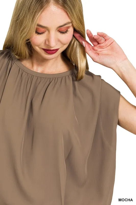 Zenana Woven Drawstring Tie Side Sleeveless Top - Bitsy Gypsy Boutique