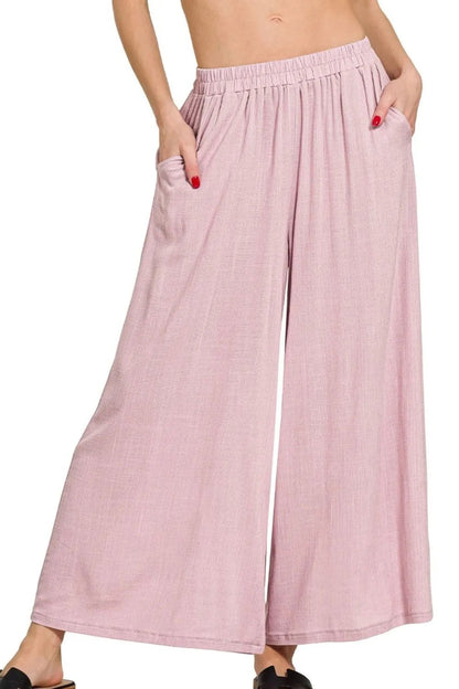 Zenana Woven Elastic Band Pants With Pocket - Bitsy Gypsy Boutique