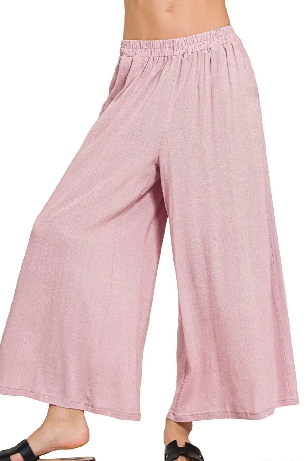 Zenana Woven Elastic Band Pants With Pocket - Bitsy Gypsy Boutique