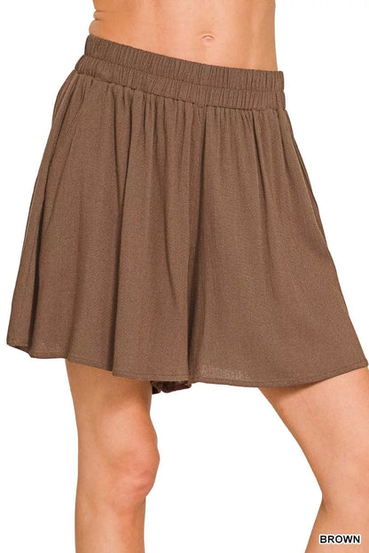 Zenana Woven Elastic Band Shorts With Pocket - Bitsy Gypsy Boutique