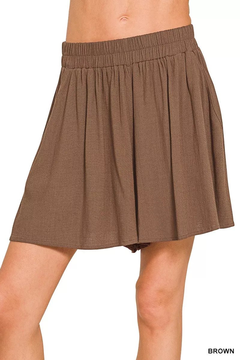 Zenana Woven Elastic Band Shorts With Pocket - Bitsy Gypsy Boutique