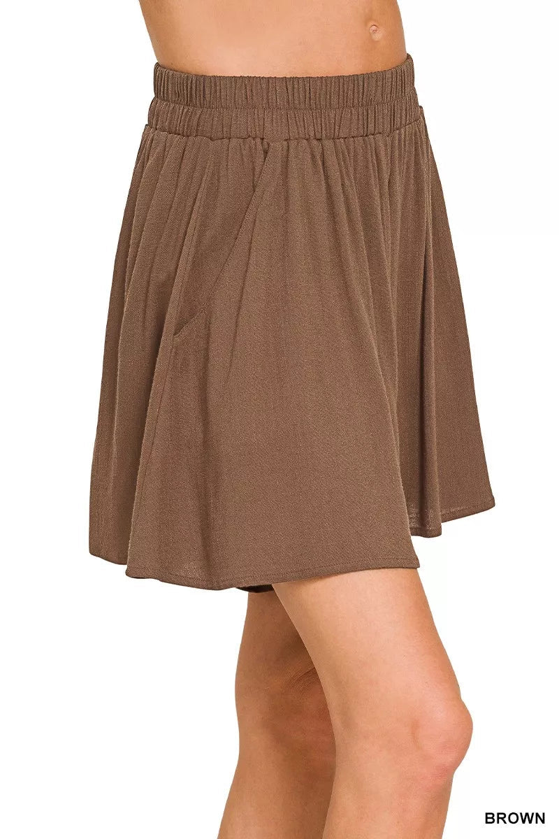 Zenana Woven Elastic Band Shorts With Pocket - Bitsy Gypsy Boutique
