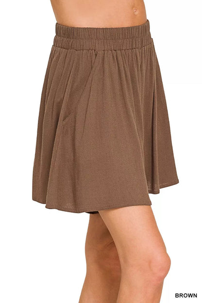 Zenana Woven Elastic Band Shorts With Pocket - Bitsy Gypsy Boutique
