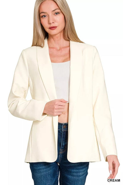 Zenana Woven Long Sleeve Blazer With Lining - Bitsy Gypsy Boutique