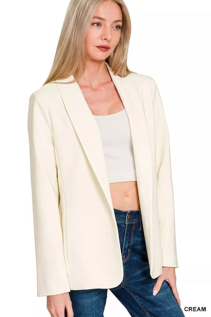 Zenana Woven Long Sleeve Blazer With Lining - Bitsy Gypsy Boutique