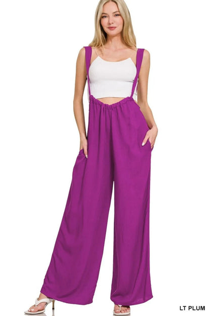 Zenana Woven Tie Back Suspender Jumpsuit - Bitsy Gypsy Boutique