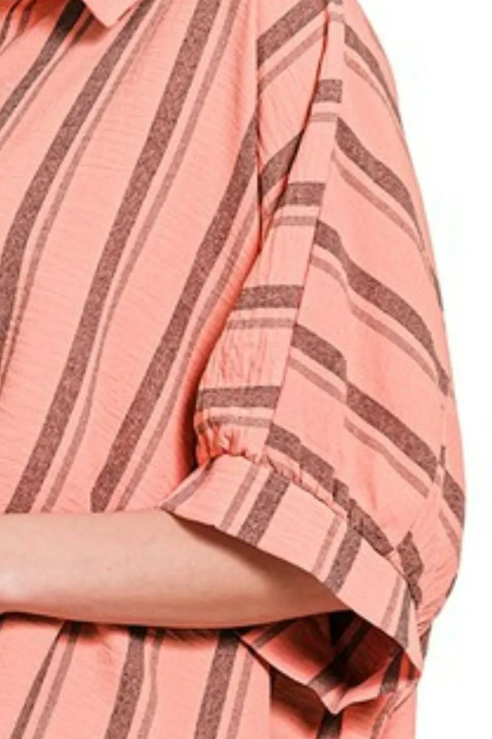 Zenana Woven Yarn - Dye Stripe Oversized Button Down Shirt - Bitsy Gypsy Boutique