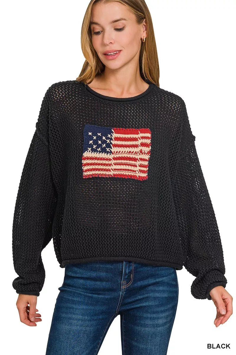 Zenana Zenana American Flag Crew Neck Sweater - Bitsy Gypsy Boutique