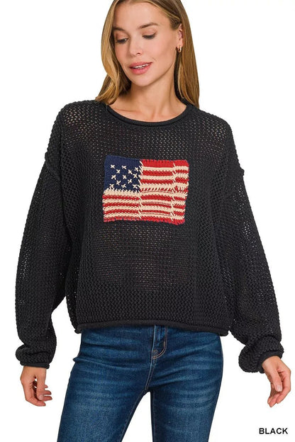 Zenana Zenana American Flag Crew Neck Sweater - Bitsy Gypsy Boutique