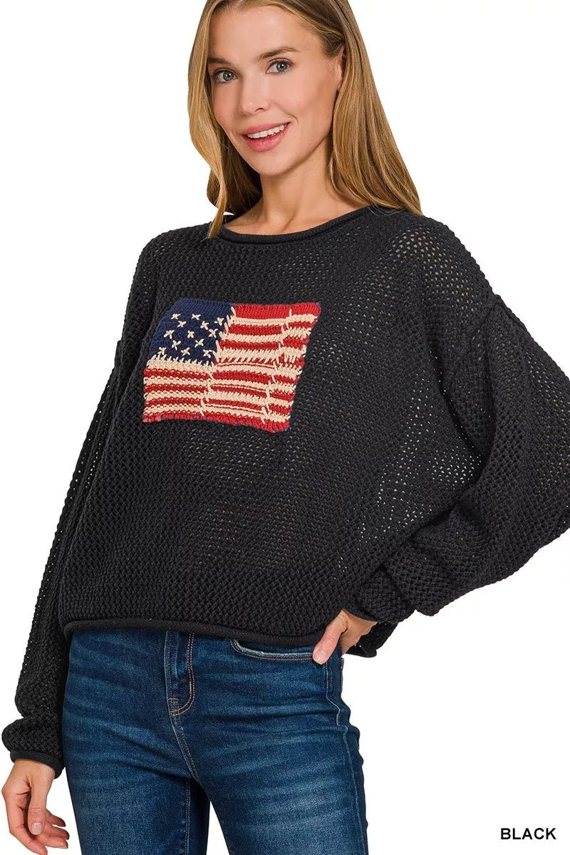 Zenana Zenana American Flag Crew Neck Sweater - Bitsy Gypsy Boutique