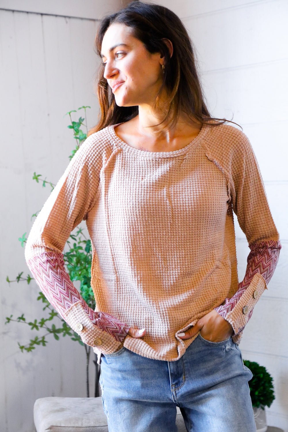 Zigzag Charm Blush Thermal Long Sleeve - Bitsy Gypsy Boutique