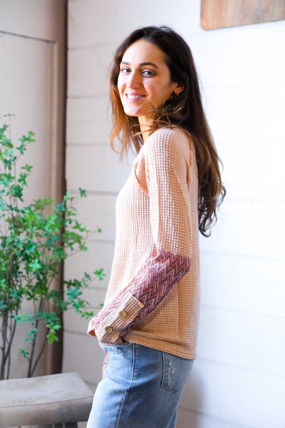 Zigzag Charm Blush Thermal Long Sleeve - Bitsy Gypsy Boutique