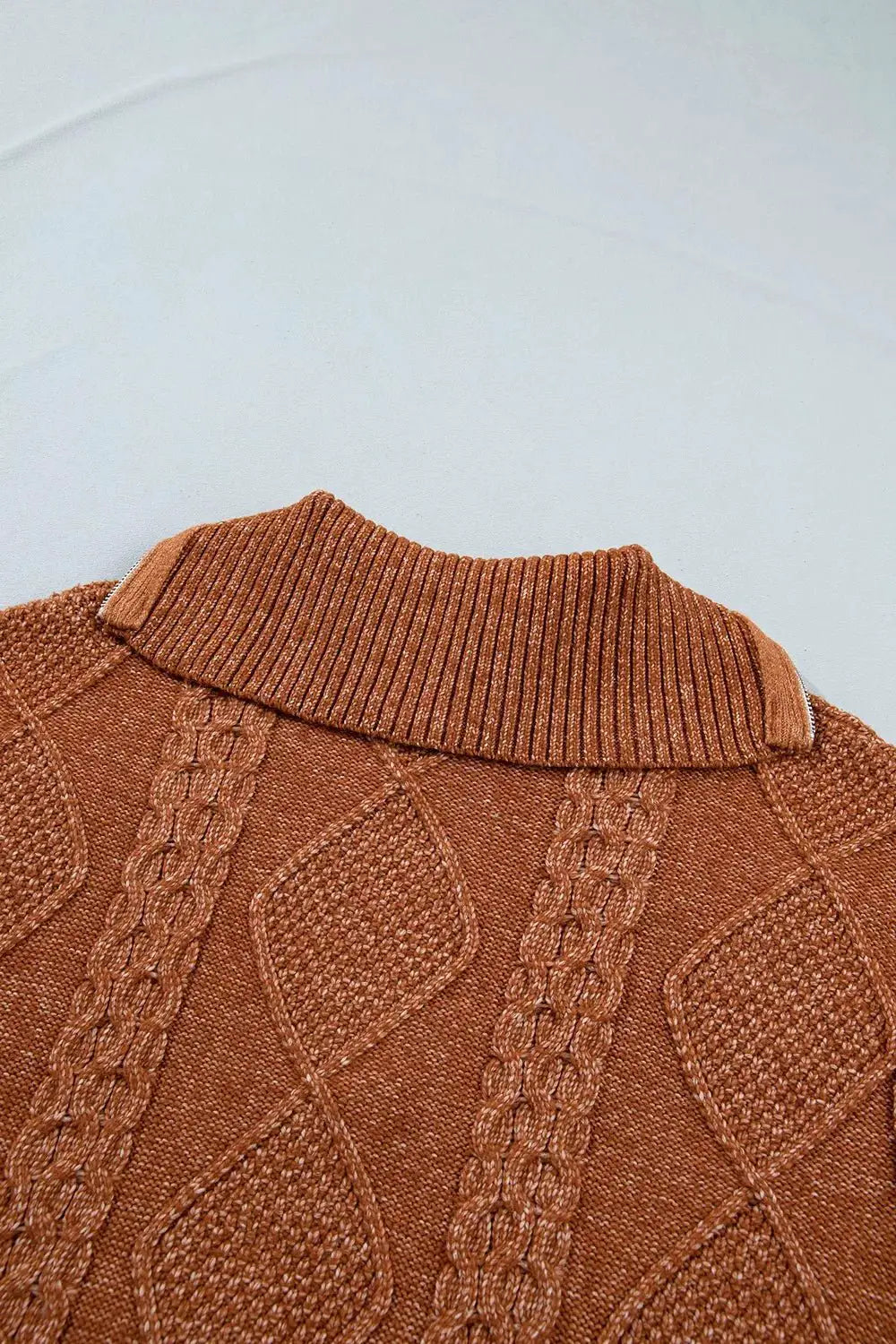 Zip-Up Cable Knit Drop Shoulder Sweater Dress by Trendsi