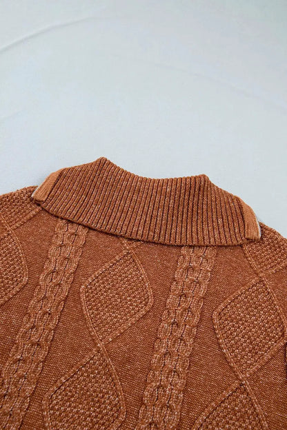Zip-Up Cable Knit Drop Shoulder Sweater Dress by Trendsi