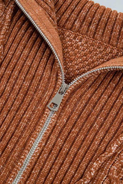 Zip-Up Cable Knit Drop Shoulder Sweater Dress by Trendsi
