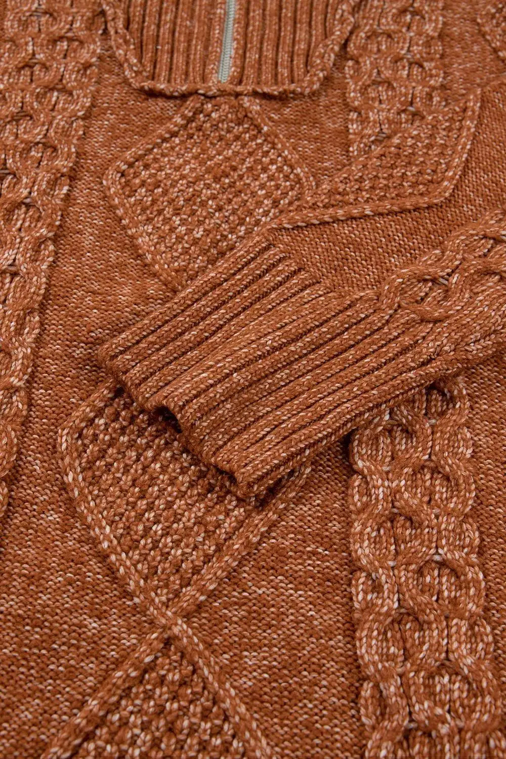 Zip-Up Cable Knit Drop Shoulder Sweater Dress by Trendsi