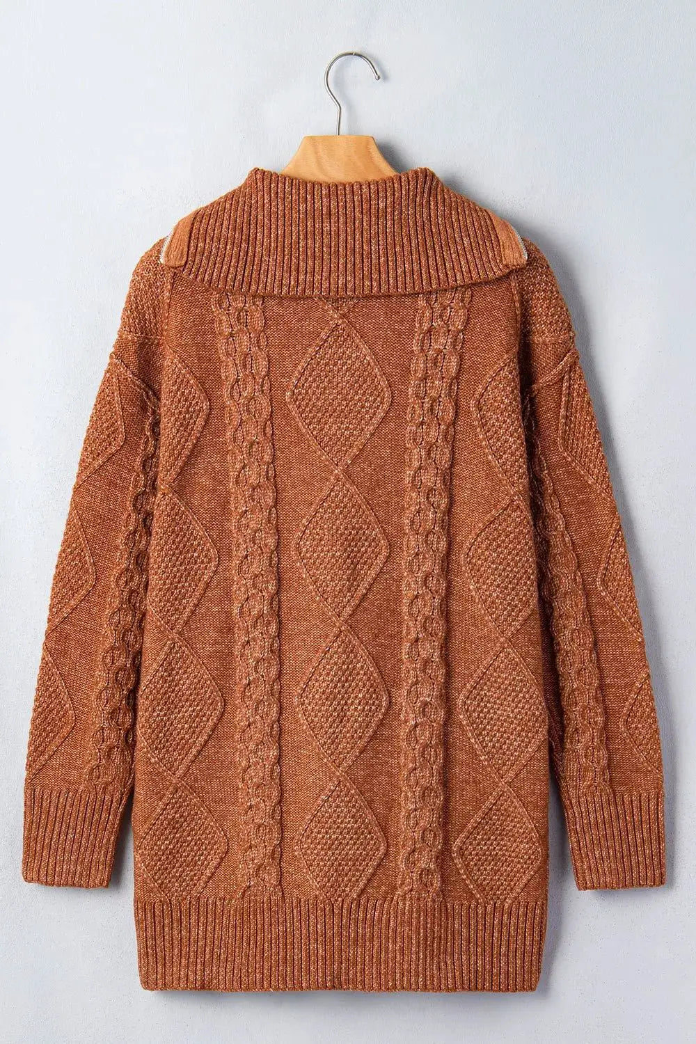 Zip-Up Cable Knit Drop Shoulder Sweater Dress by Trendsi
