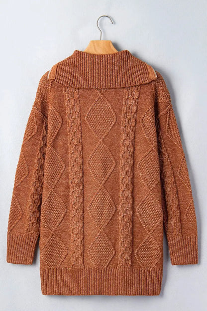 Zip-Up Cable Knit Drop Shoulder Sweater Dress by Trendsi