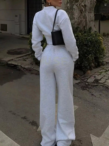 Zip-Up Crop Jacket and Wide-Leg Pants Set - Bitsy Gypsy Boutique