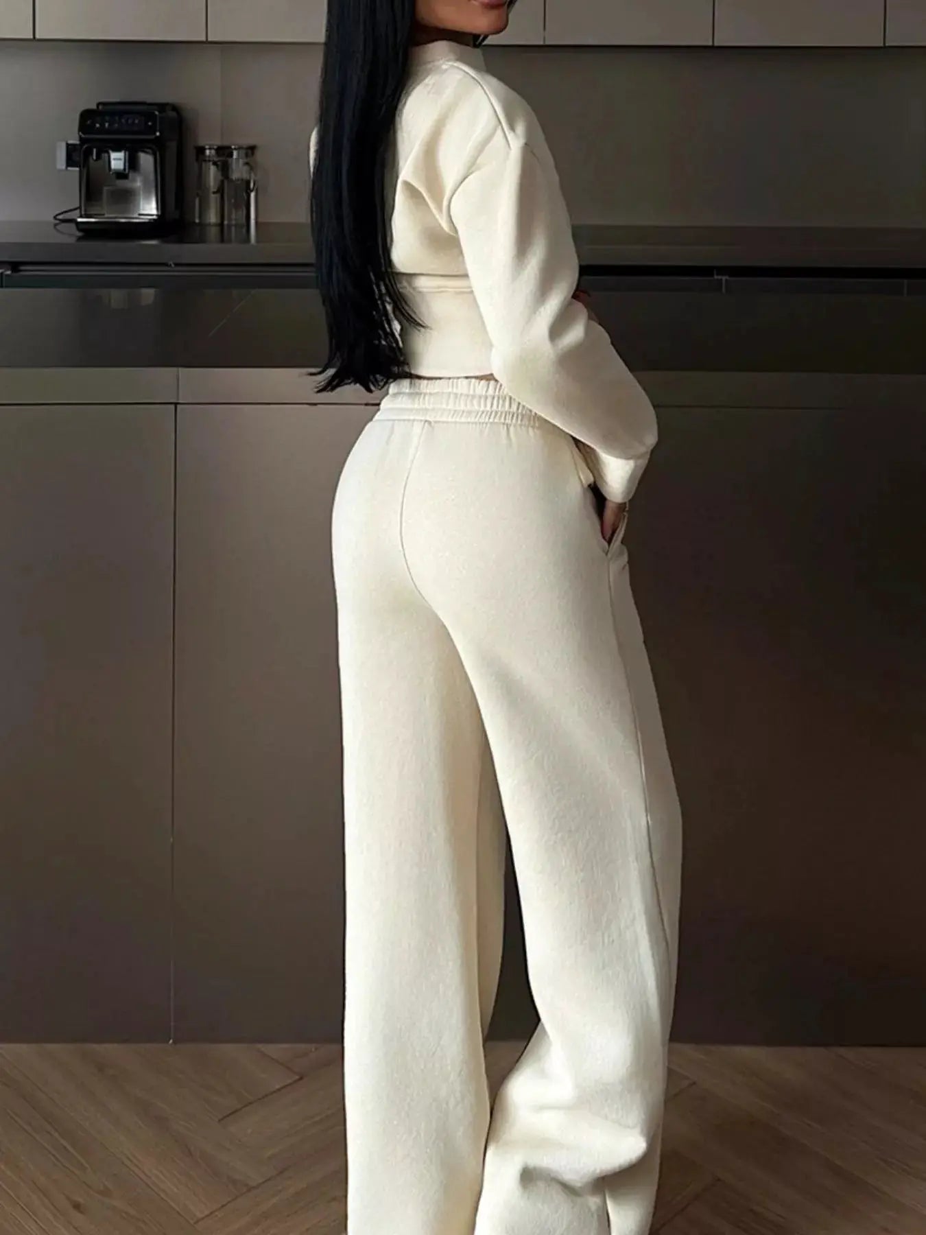 Zip-Up Crop Jacket and Wide-Leg Pants Set - Bitsy Gypsy Boutique