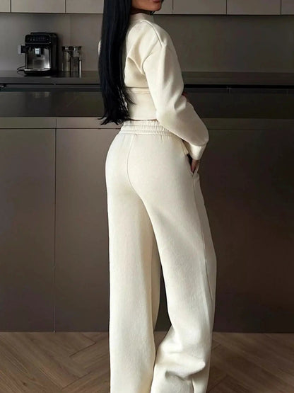 Zip-Up Crop Jacket and Wide-Leg Pants Set - Bitsy Gypsy Boutique