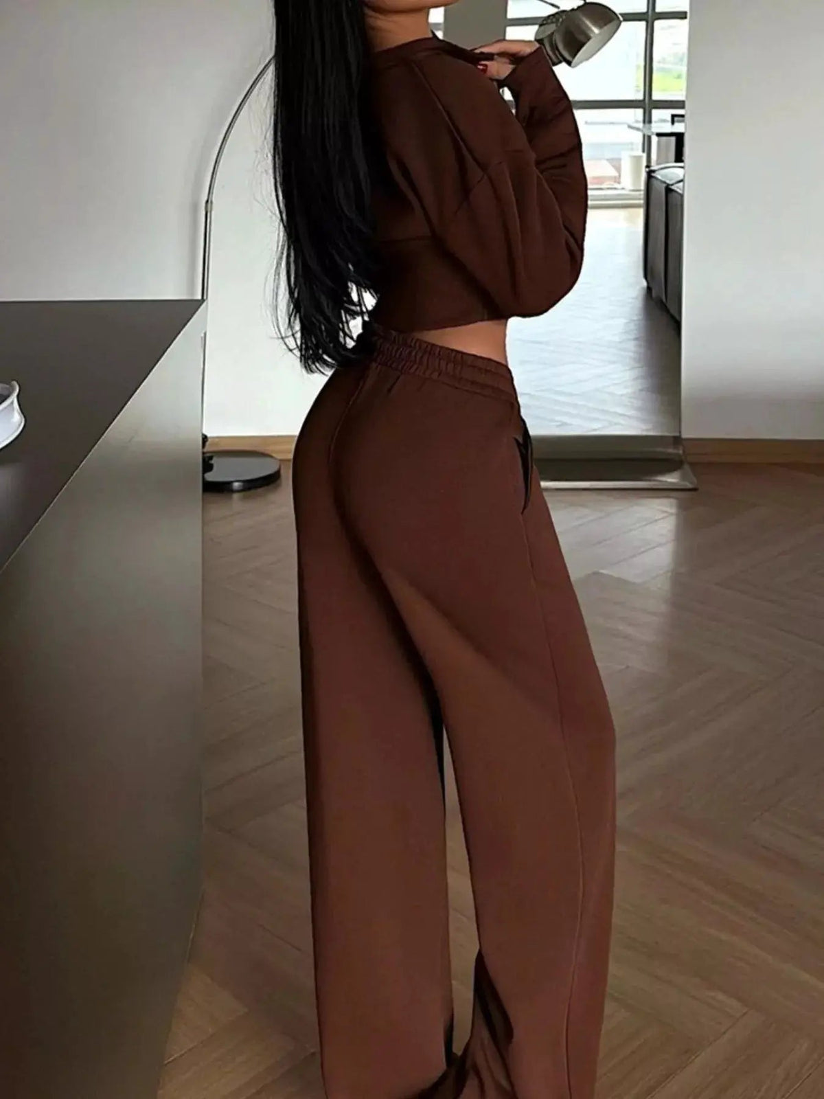 Zip-Up Crop Jacket and Wide-Leg Pants Set - Bitsy Gypsy Boutique