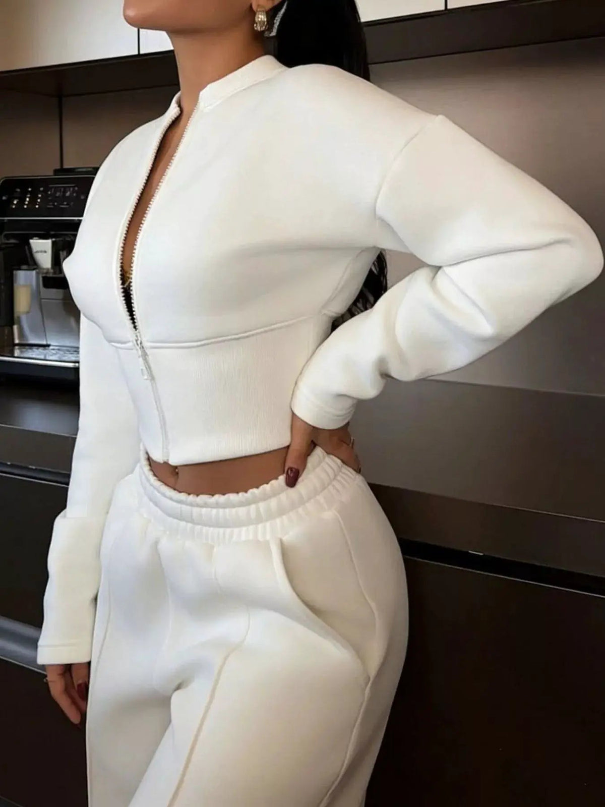 Zip-Up Crop Jacket and Wide-Leg Pants Set - Bitsy Gypsy Boutique