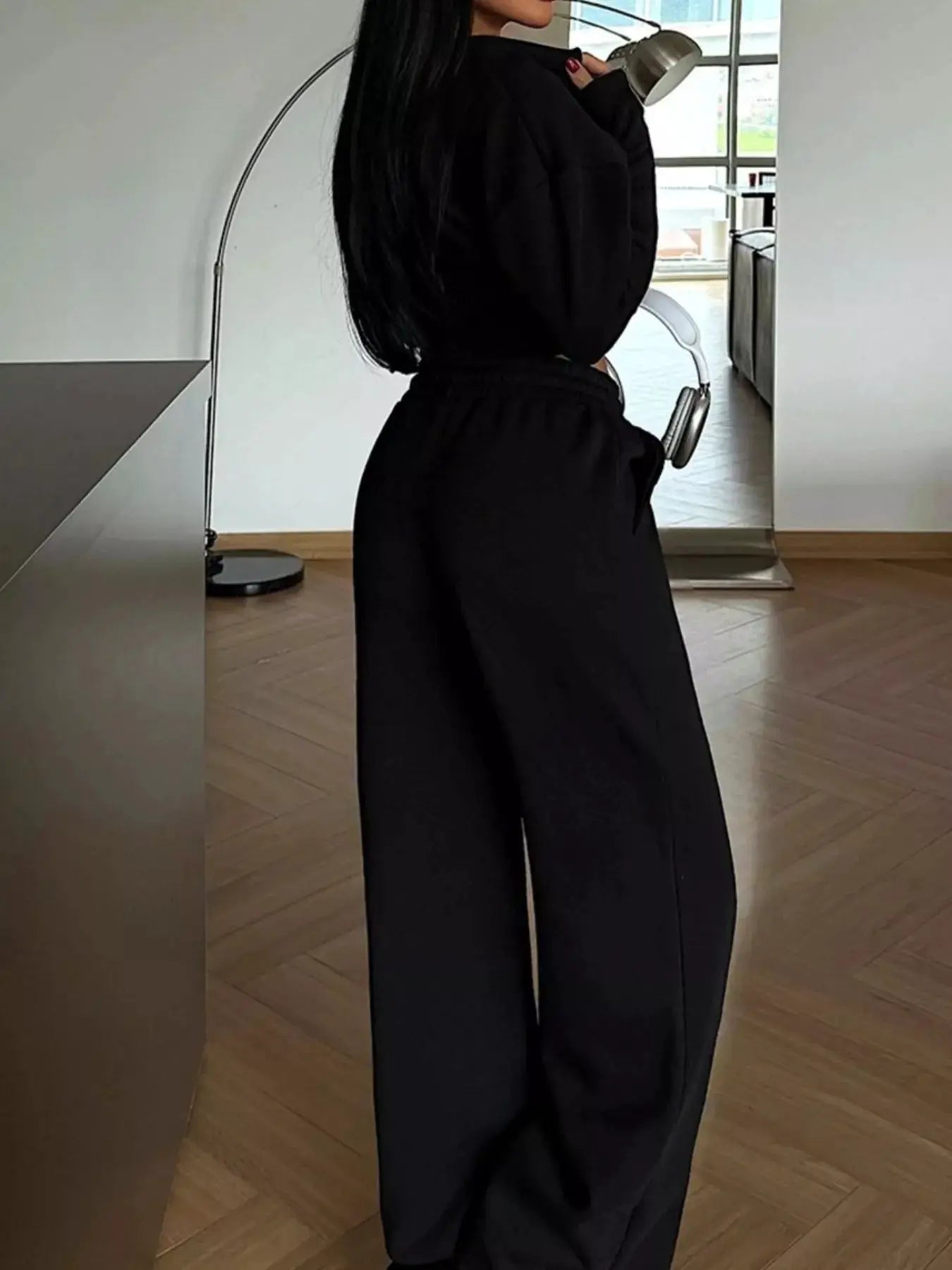 Zip-Up Crop Jacket and Wide-Leg Pants Set - Bitsy Gypsy Boutique