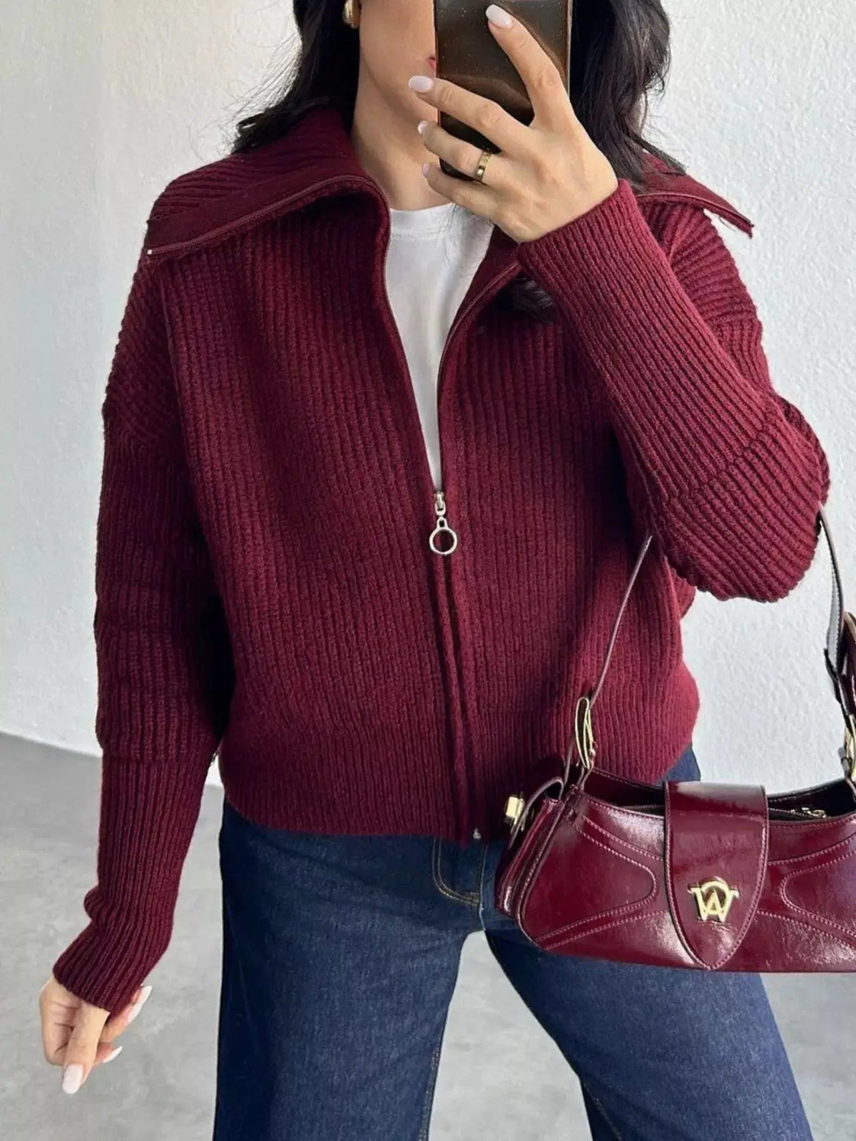 Zip Up Dropped Shoulder Cardigan - Bitsy Gypsy Boutique