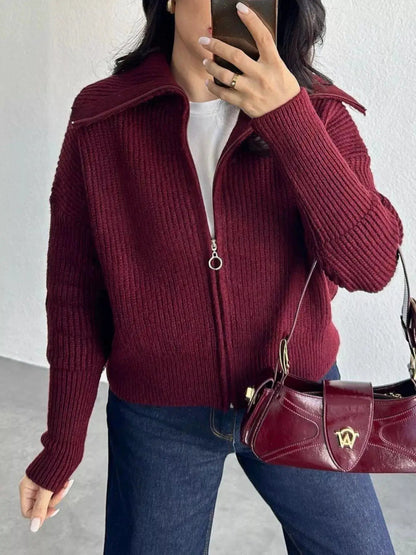 Zip Up Dropped Shoulder Cardigan - Bitsy Gypsy Boutique