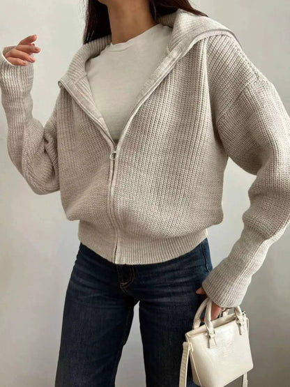 Zip Up Dropped Shoulder Cardigan - Bitsy Gypsy Boutique