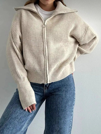 Zip Up Dropped Shoulder Cardigan - Bitsy Gypsy Boutique