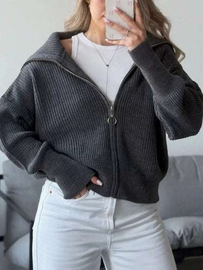 Zip Up Dropped Shoulder Cardigan - Bitsy Gypsy Boutique