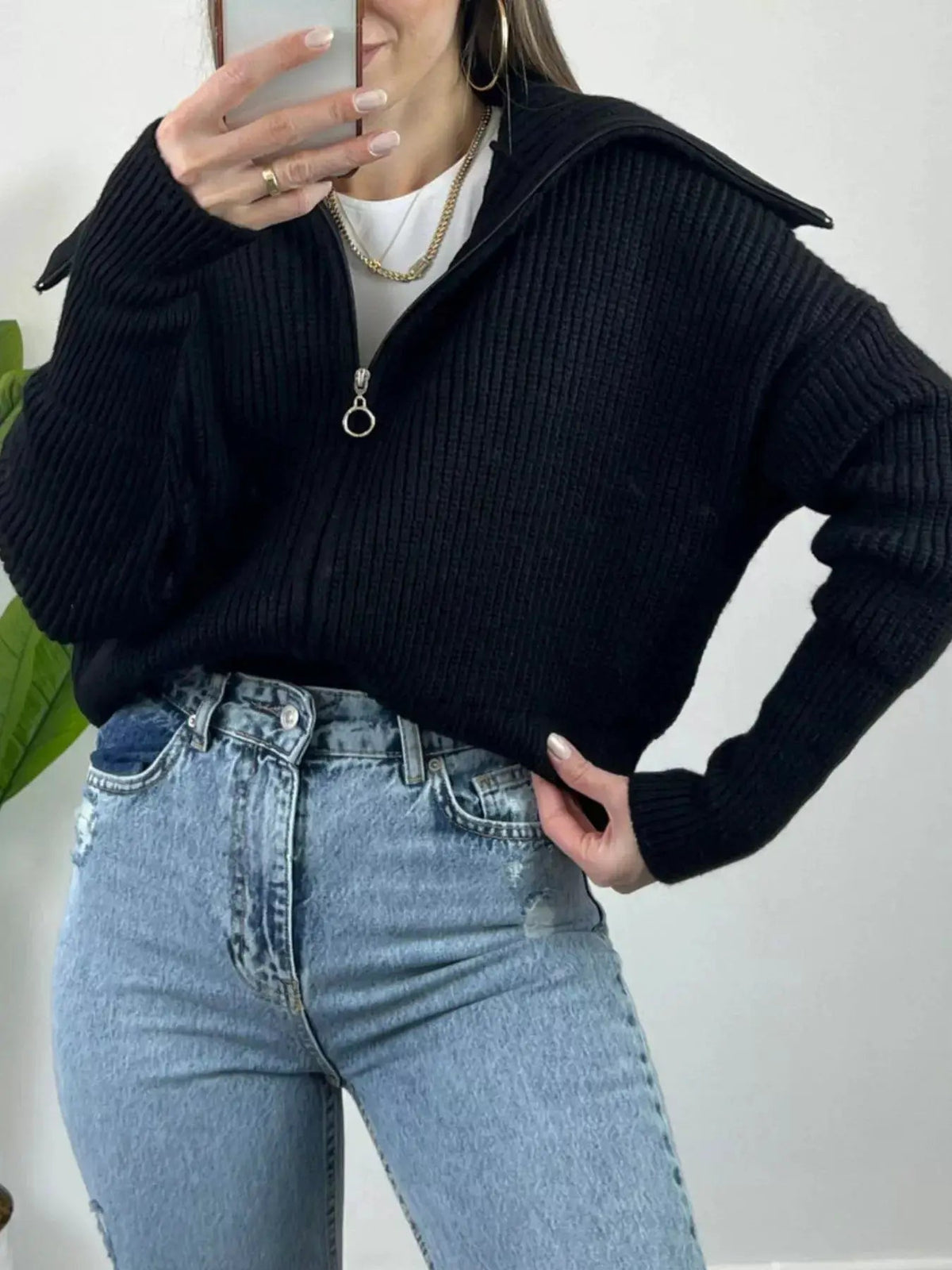 Zip Up Dropped Shoulder Cardigan - Bitsy Gypsy Boutique