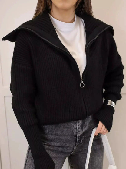 Zip Up Dropped Shoulder Cardigan - Bitsy Gypsy Boutique