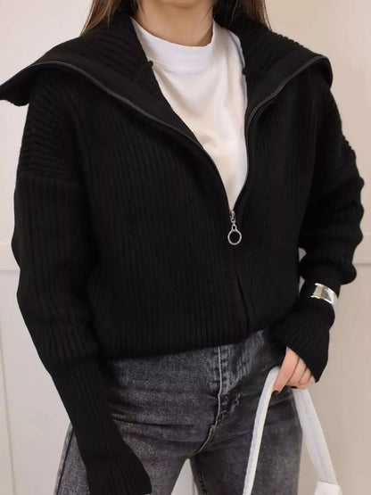 Zip Up Dropped Shoulder Cardigan - Bitsy Gypsy Boutique