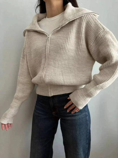 Zip Up Dropped Shoulder Cardigan - Bitsy Gypsy Boutique