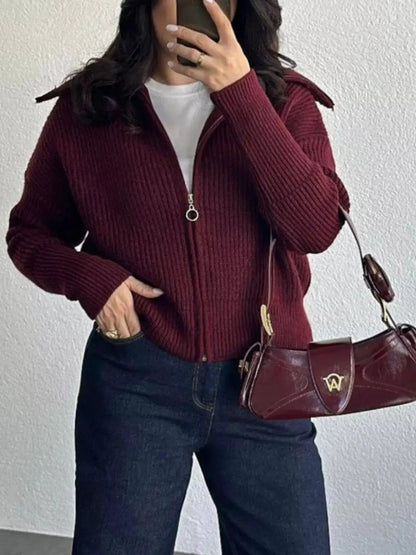 Zip Up Dropped Shoulder Cardigan - Bitsy Gypsy Boutique