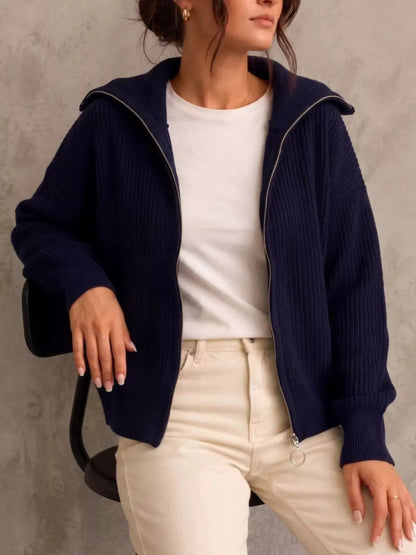 Zip Up Dropped Shoulder Cardigan - Bitsy Gypsy Boutique